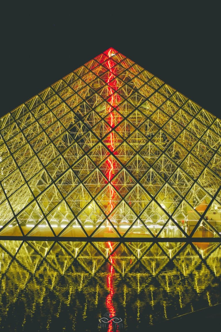 Louvre Pyramid Paris Lights Abstract