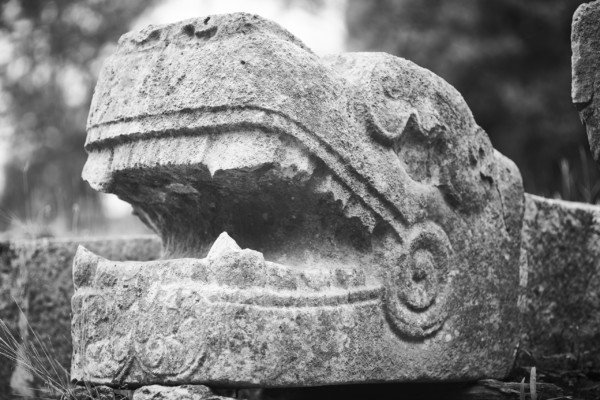 BW Ancient ChichenItza Statue Mexico