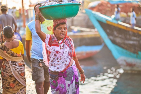 Fish Market Woman Carrying India