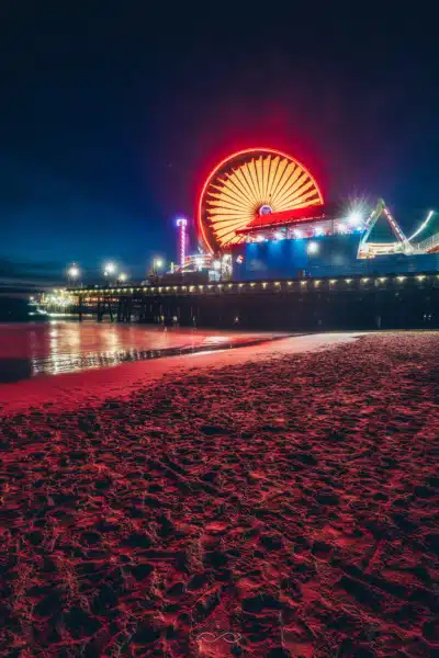 SantaMonica Pier Night Red Reflections FerrisWheel SantaMonica Pier Night Red Reflections FerrisWheel