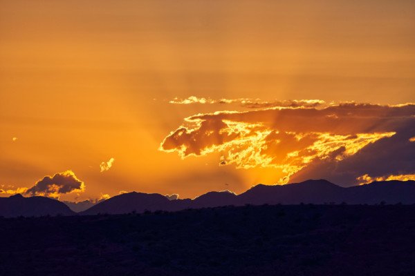 Sunset Mountains Clouds Sunrays Landscape