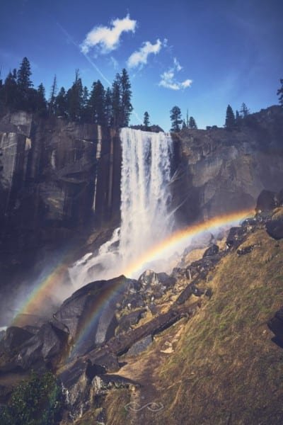 Waterfall Yosemite Double Rainbow Nature