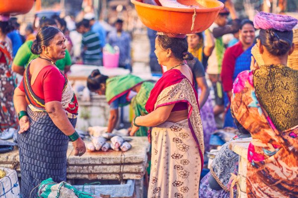 Woman Carrying Fish Market Mumbai